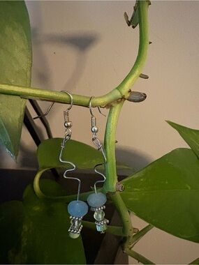 Handmade Blue Bead Dangle Earrings - Women Jewelry
